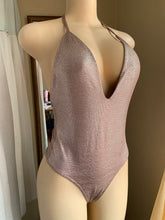 Load image into Gallery viewer, New Tag metallic deep V bodysuit with T exposed back detail ...s-m
