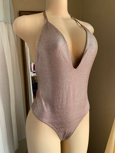 New Tag metallic deep V bodysuit with T exposed back detail ...s-m