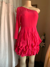 Load image into Gallery viewer, Hot pink one shoulder ruffle mini dress Size 4/ small
