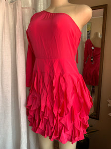 Hot pink one shoulder ruffle mini dress Size 4/ small