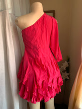 Load image into Gallery viewer, Hot pink one shoulder ruffle mini dress Size 4/ small
