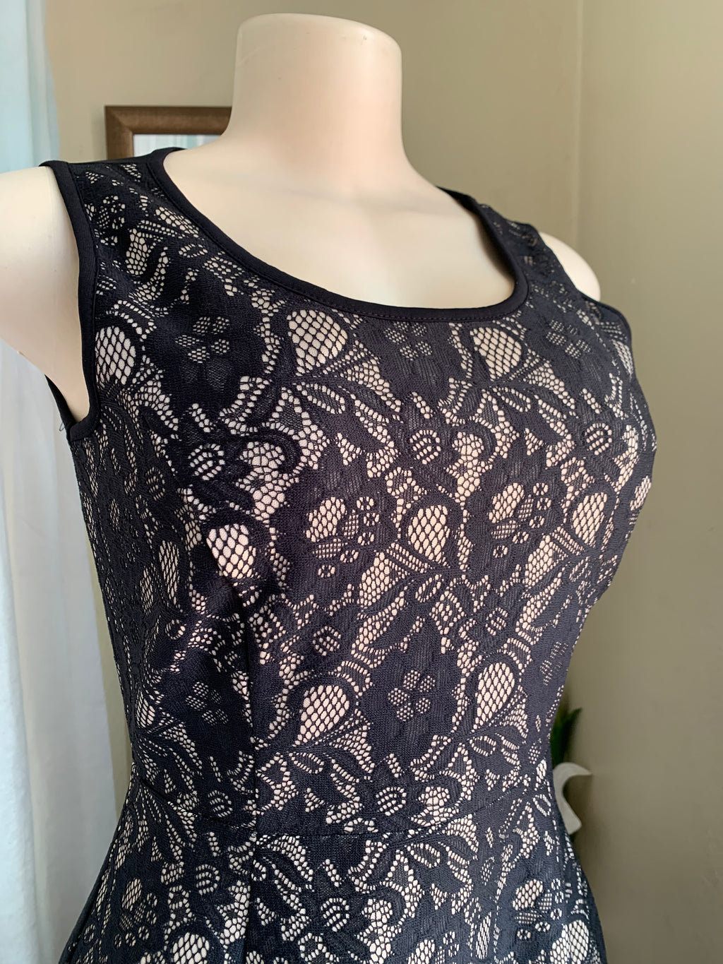Black lace skater dress with back mesh detail s