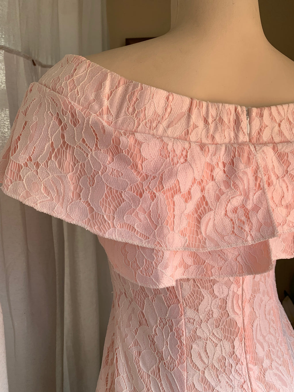 Baby pink lace off the shoulder dress s