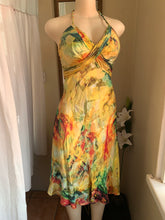 Load image into Gallery viewer, retro Silky halter back multicolour midi dress Size 4 /s
