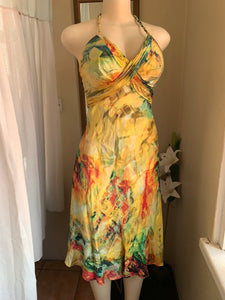 retro Silky halter back multicolour midi dress Size 4 /s