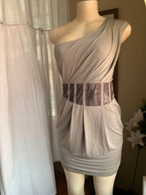 Load image into Gallery viewer, Grey one shoulder dress with corset waist design M
