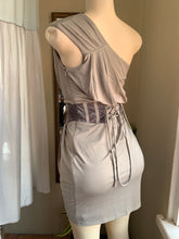 Load image into Gallery viewer, Grey one shoulder dress with corset waist design M
