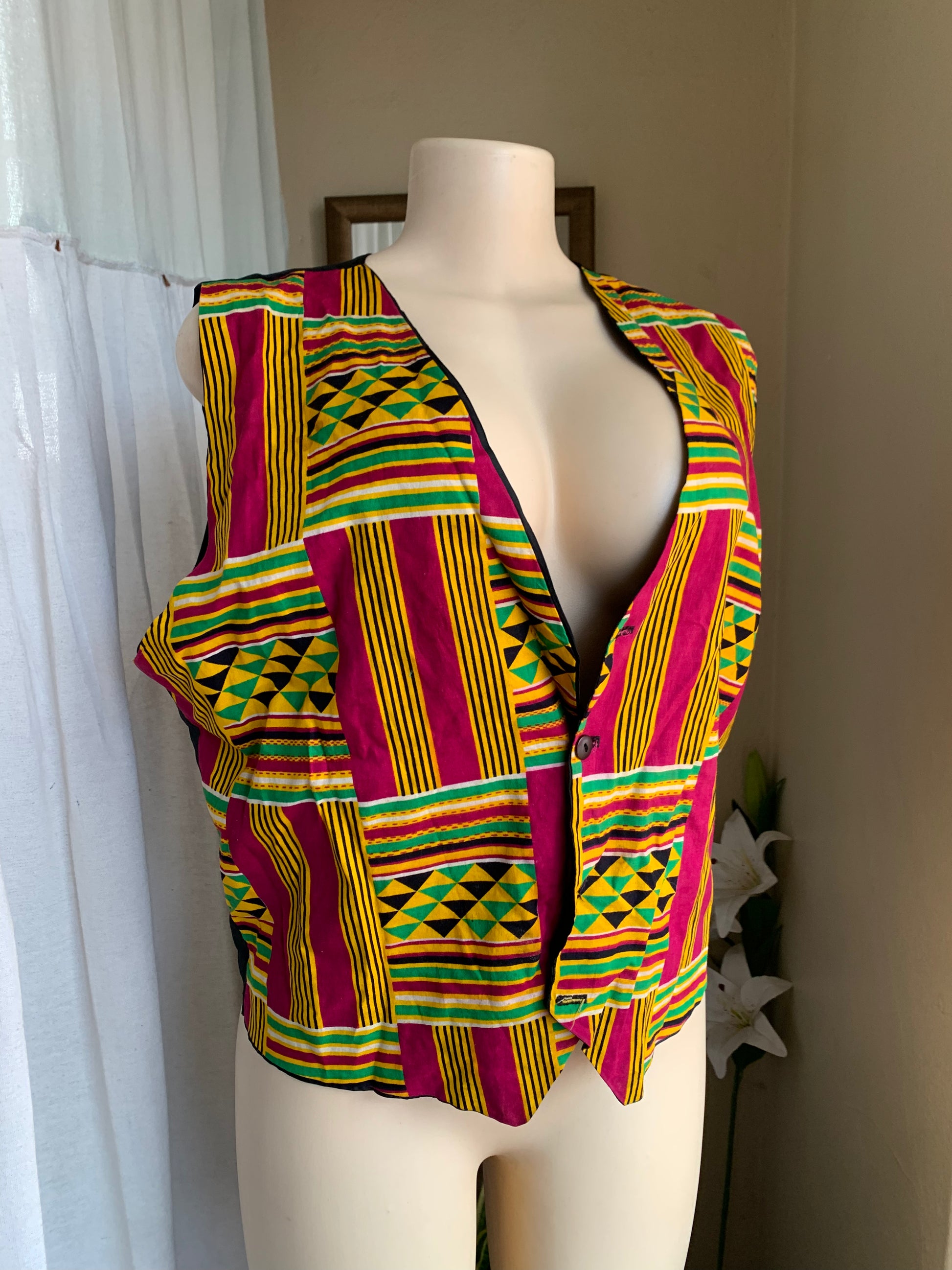 African print vest with missing buttons size free