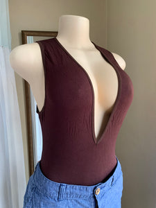 Chocolate brown deep V stretch bodysuit M can fit L