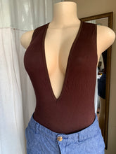 Load image into Gallery viewer, Chocolate brown deep V stretch bodysuit M can fit L
