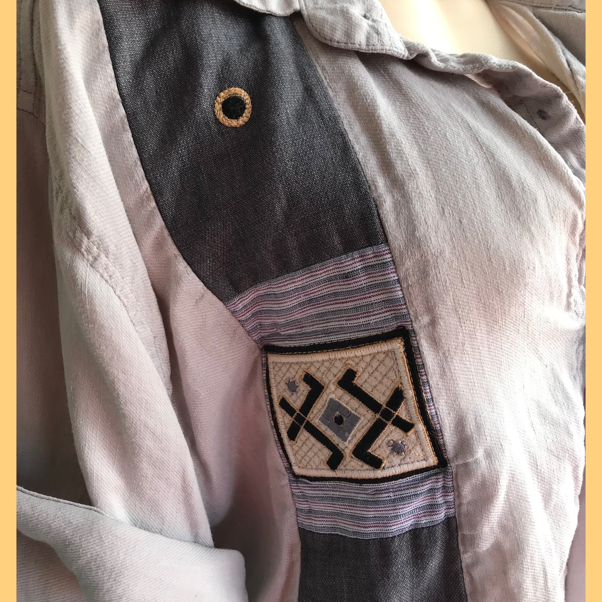 Vintage organic mens shirt tribal patch - L /XL