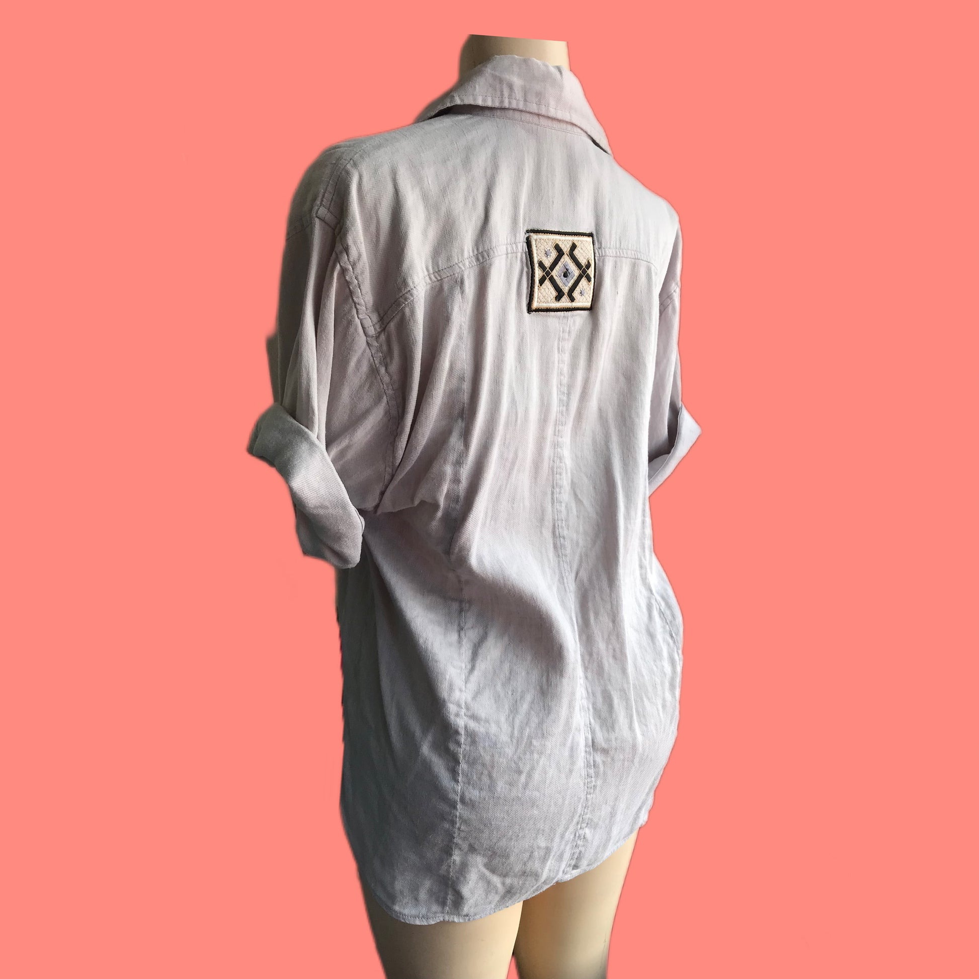 Vintage organic mens shirt tribal patch - L /XL