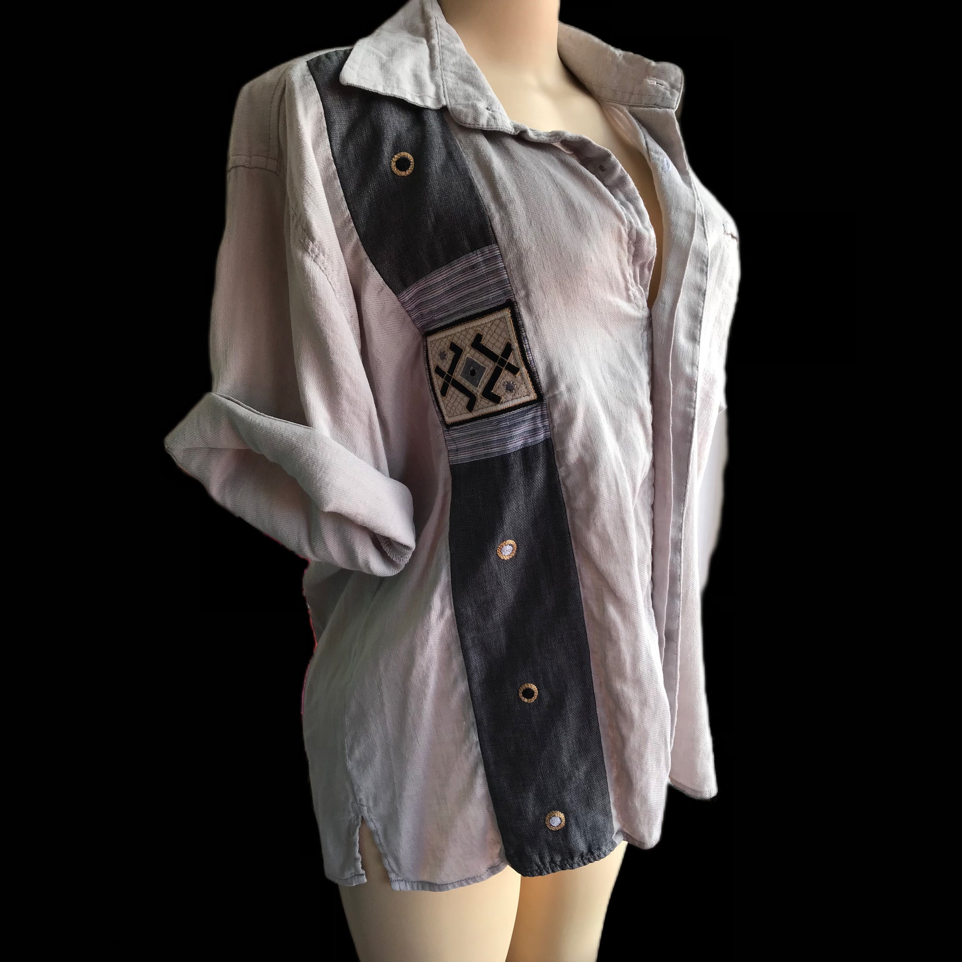 Vintage organic mens shirt tribal patch - L /XL