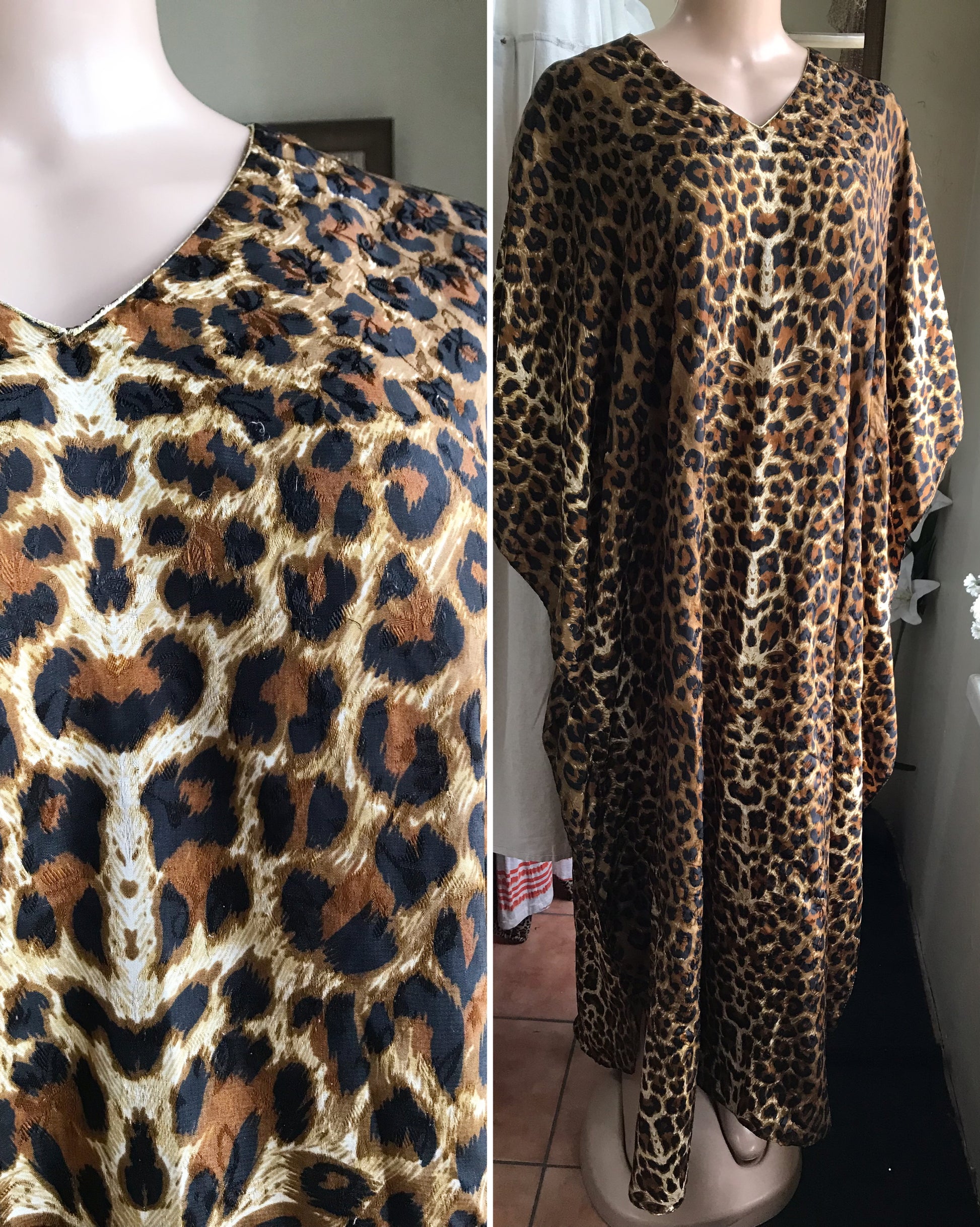 Vintage silky maxi kaftan : cheetah print