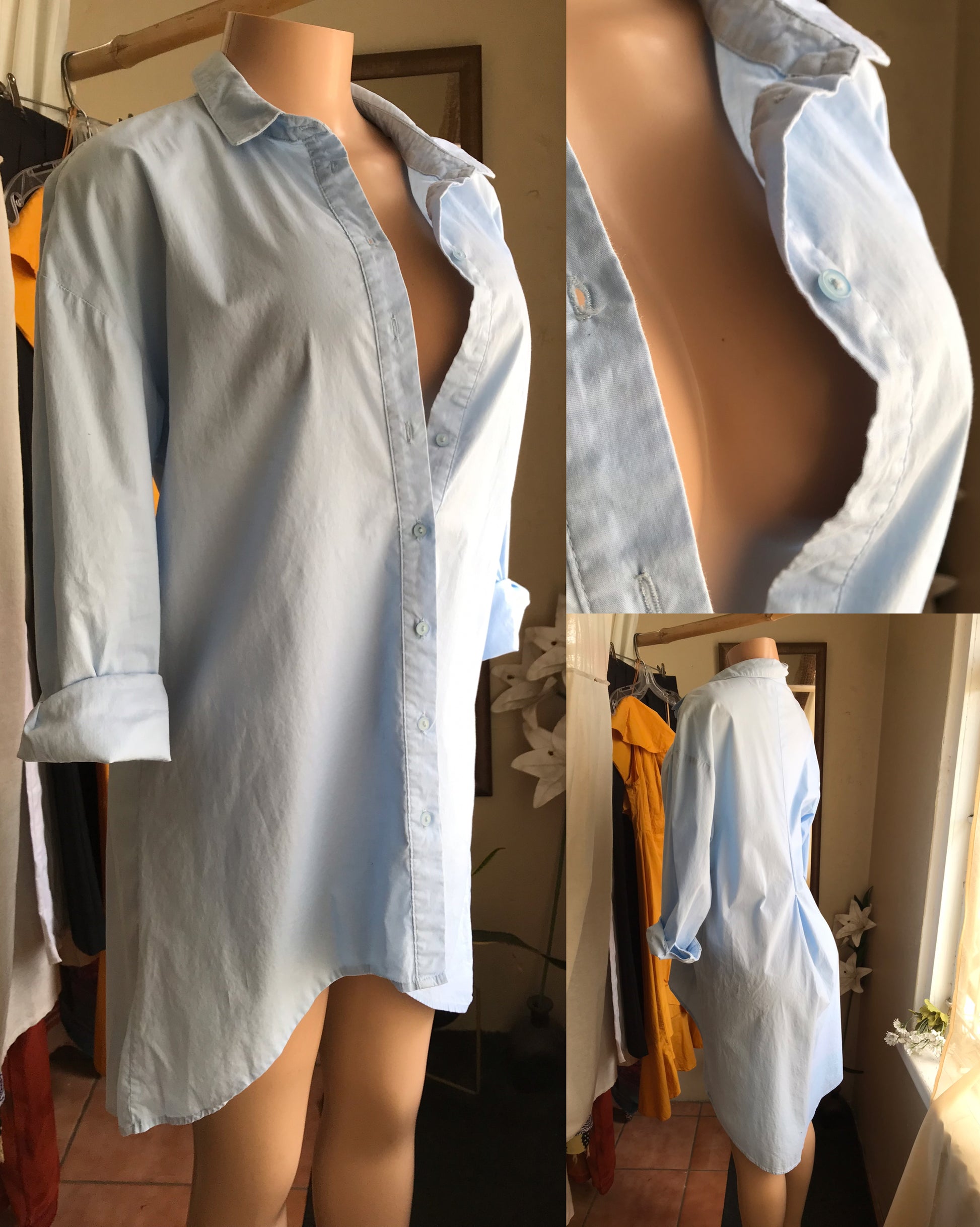 light blue high low shirt/dress 97% cotton ... s to m