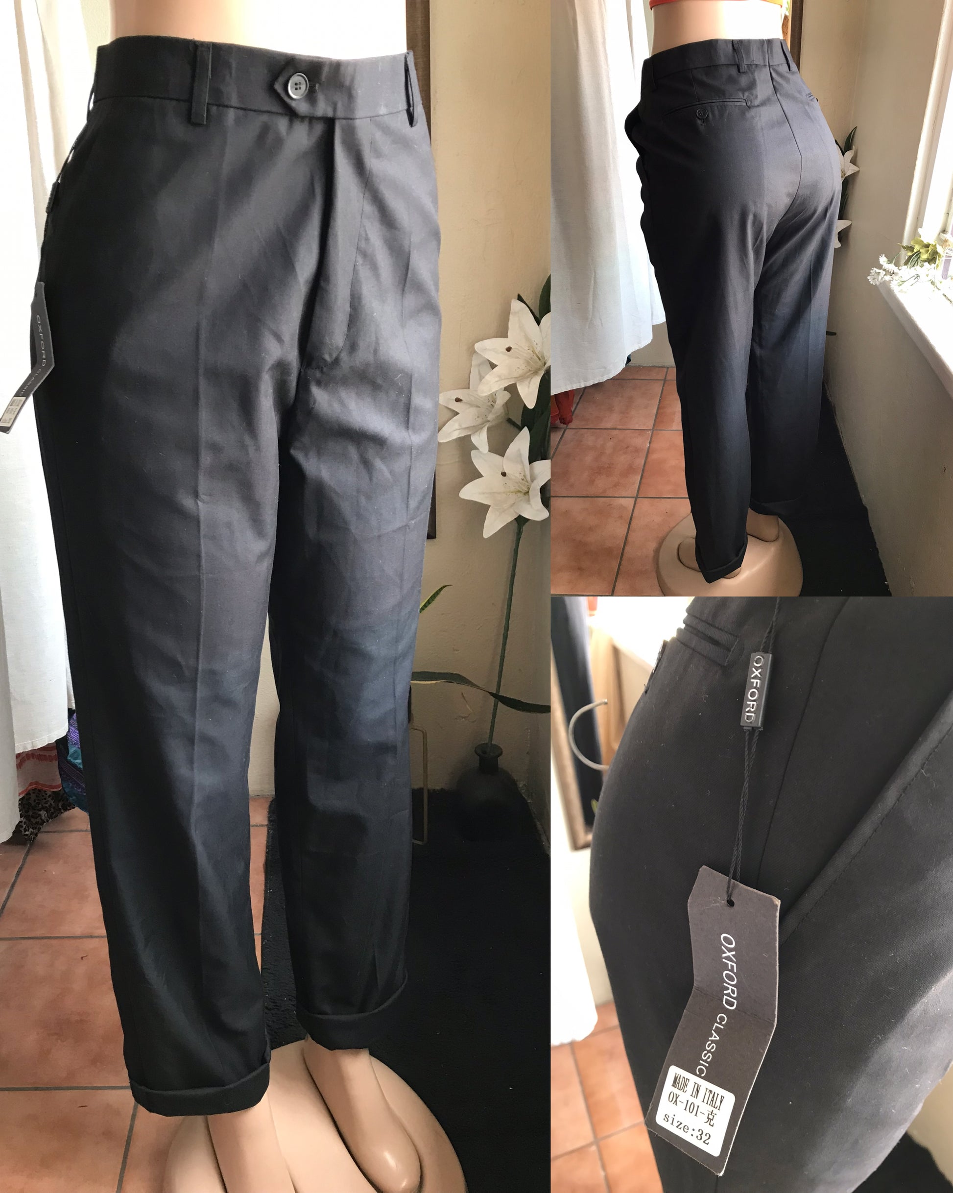 new tag oxford tailored pants black ::: m / w32