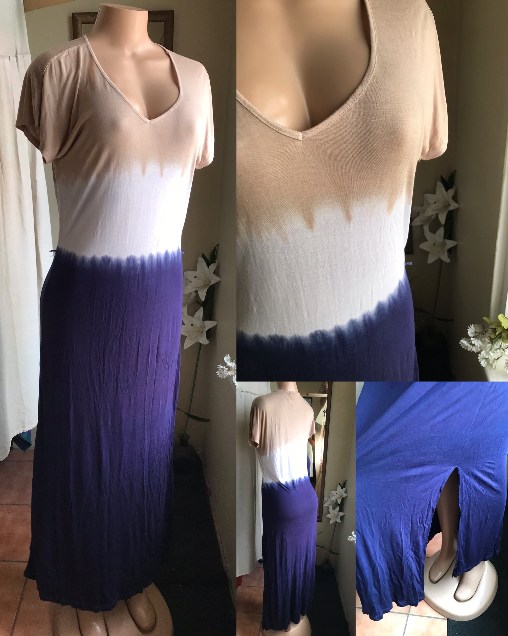 navy cream soft tie dye maxi tee dress . m