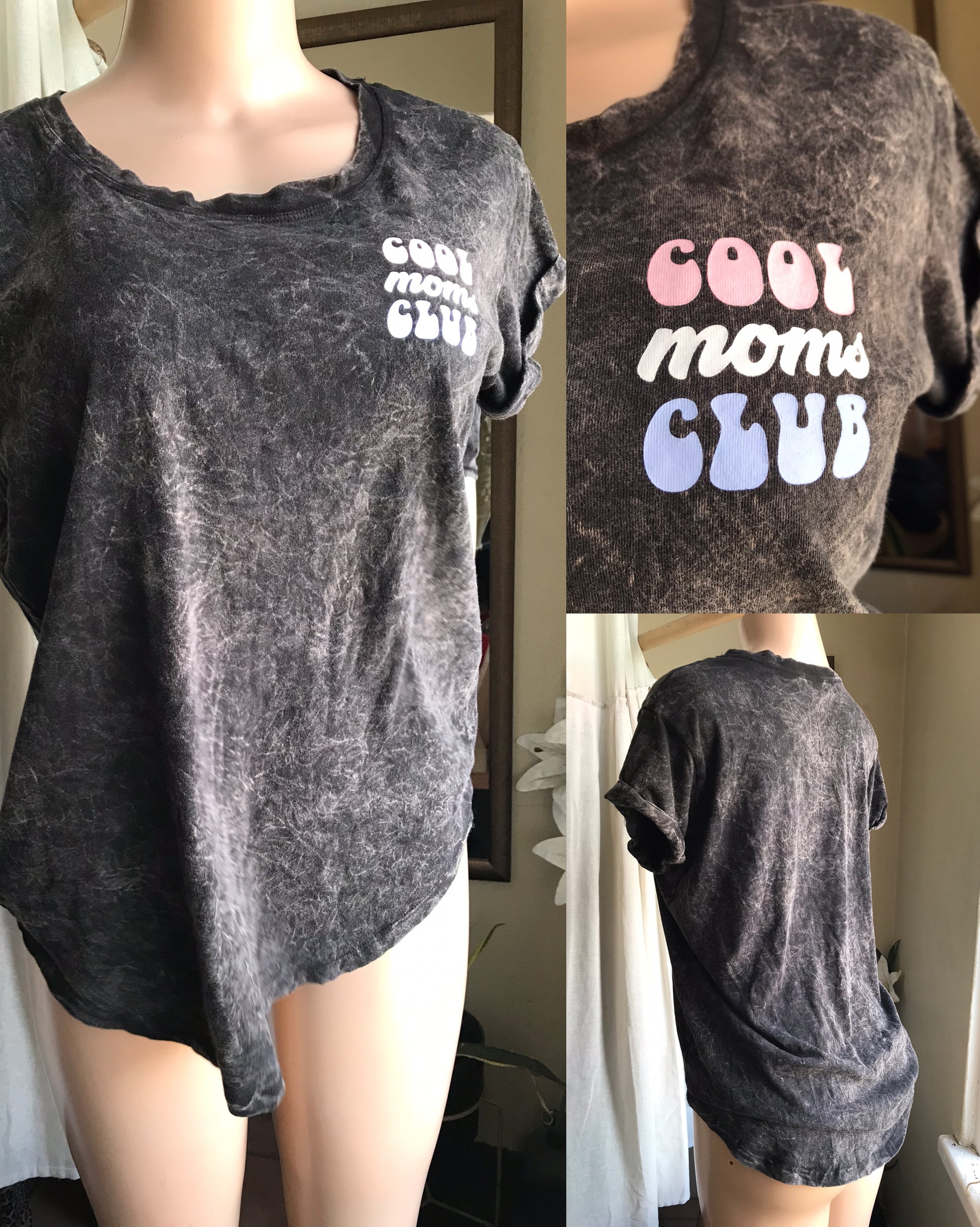 new 'cool mom club' stone wash grey graphic tee ;;; L