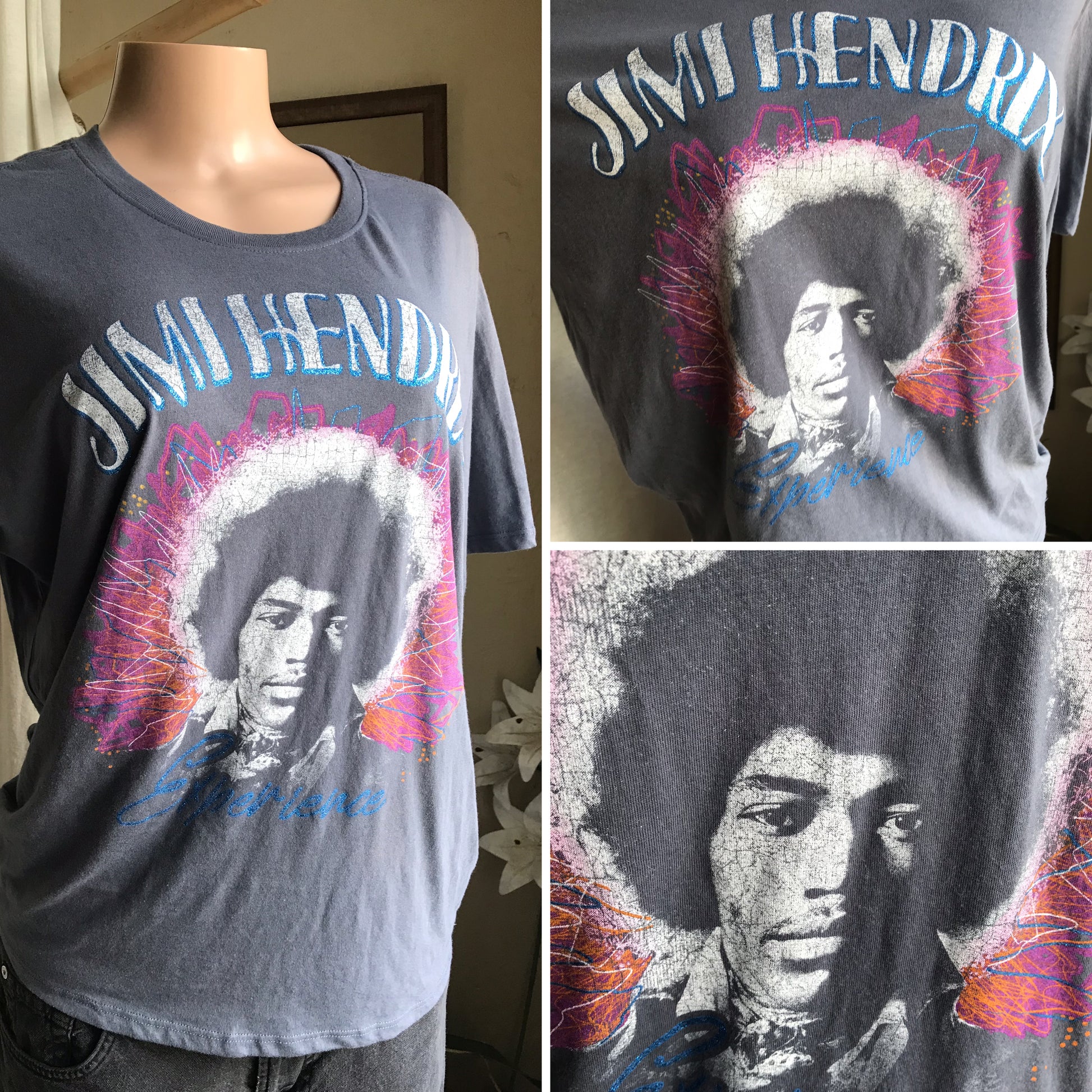 Jimi Hendrix grey graphic band tee ;;; Cotton blend... M/L  &  L/XL plus