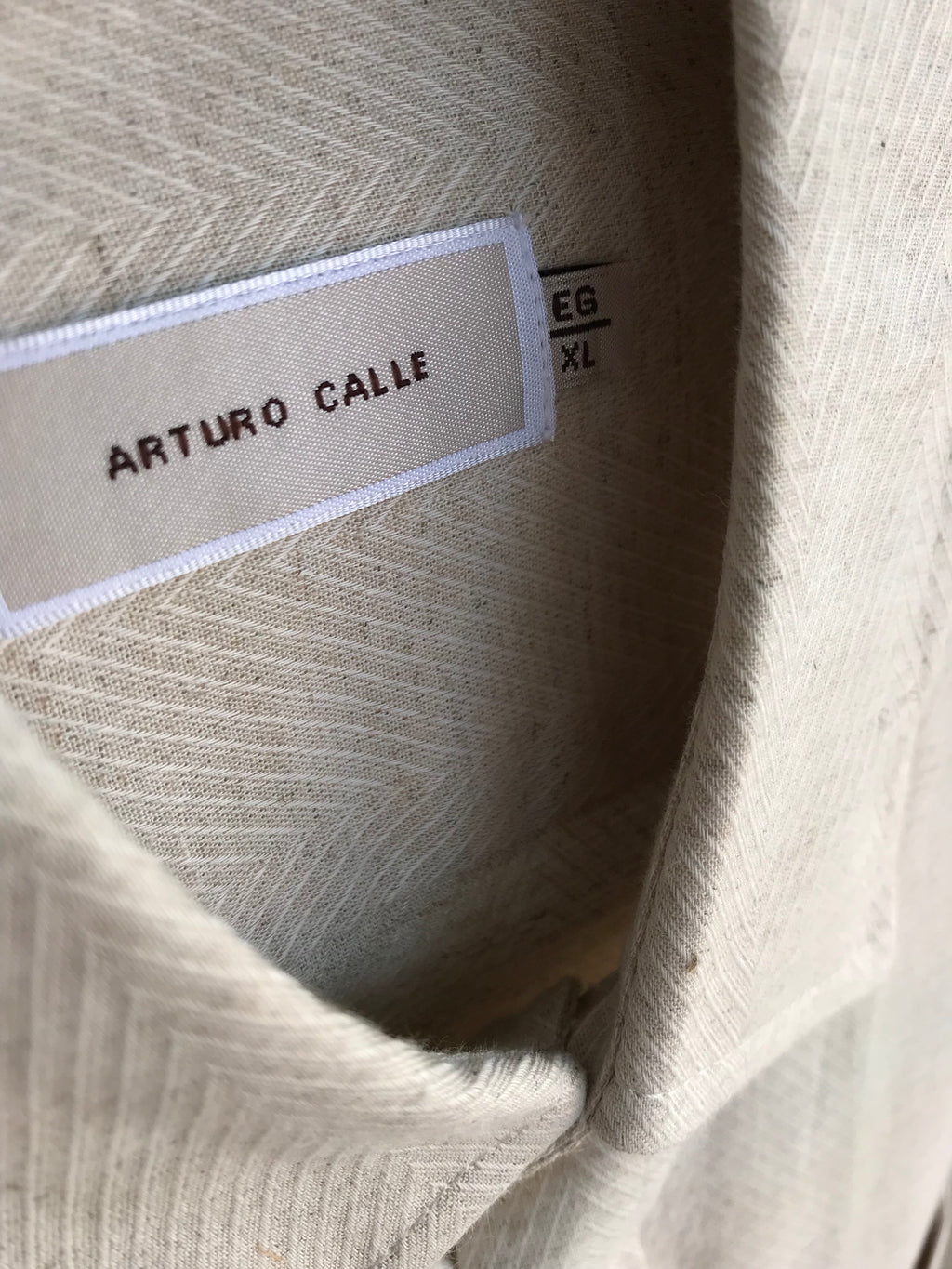 Men's organic cream herringbone weave button shirt vintage,,, /XL ^^^