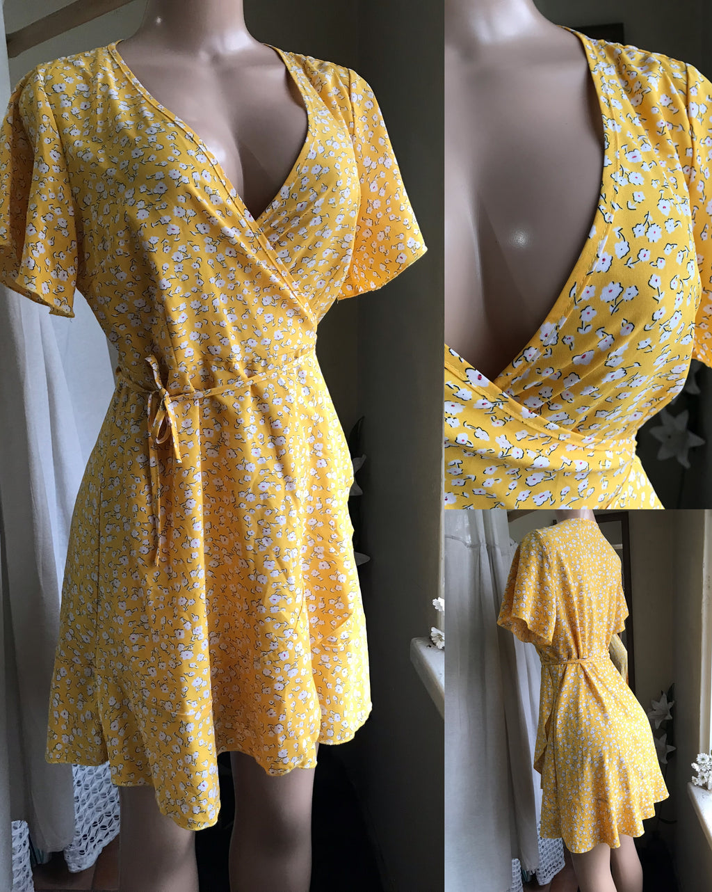yellow wrap dress ditzy floral .  L
