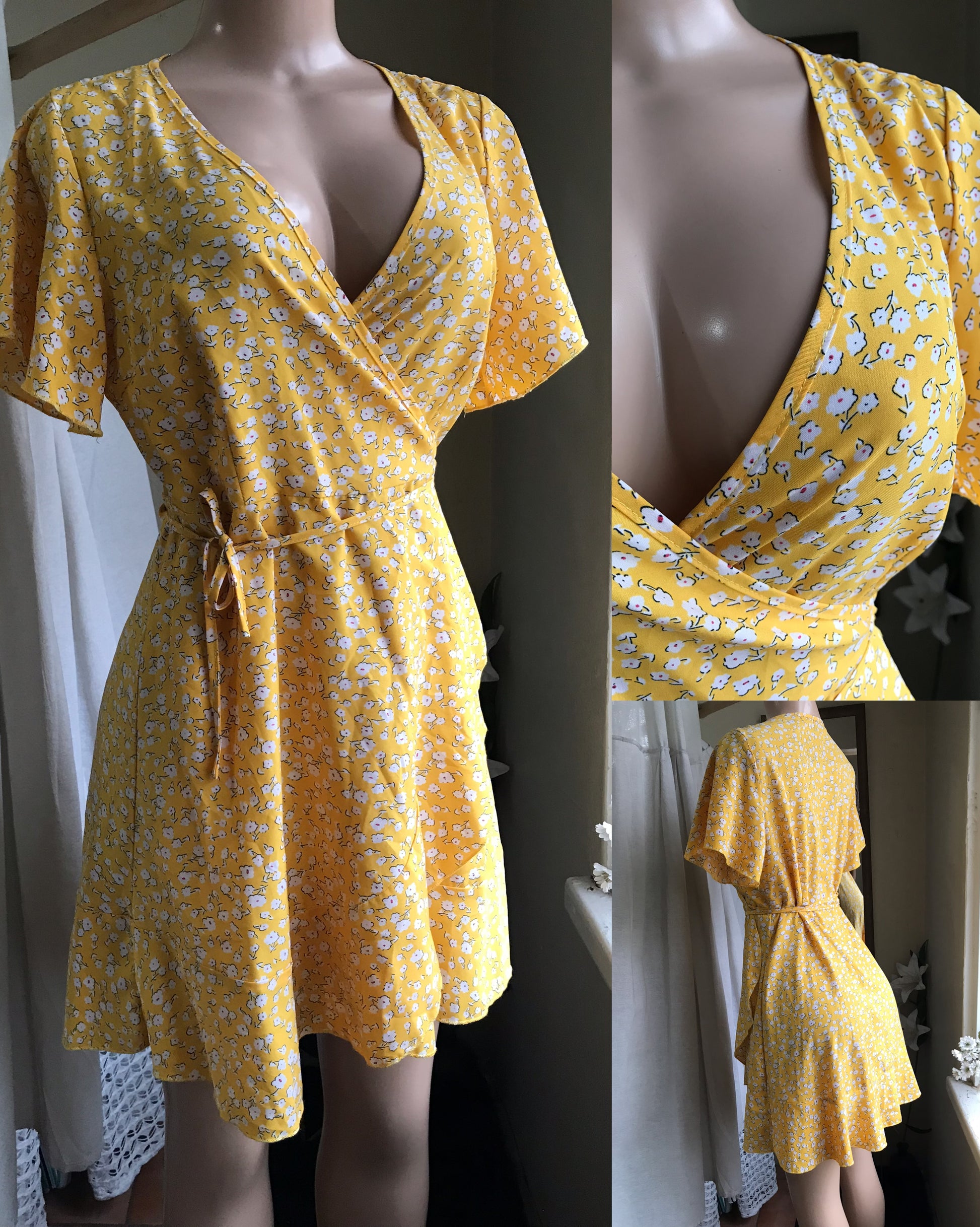 yellow wrap dress ditzy floral .  L