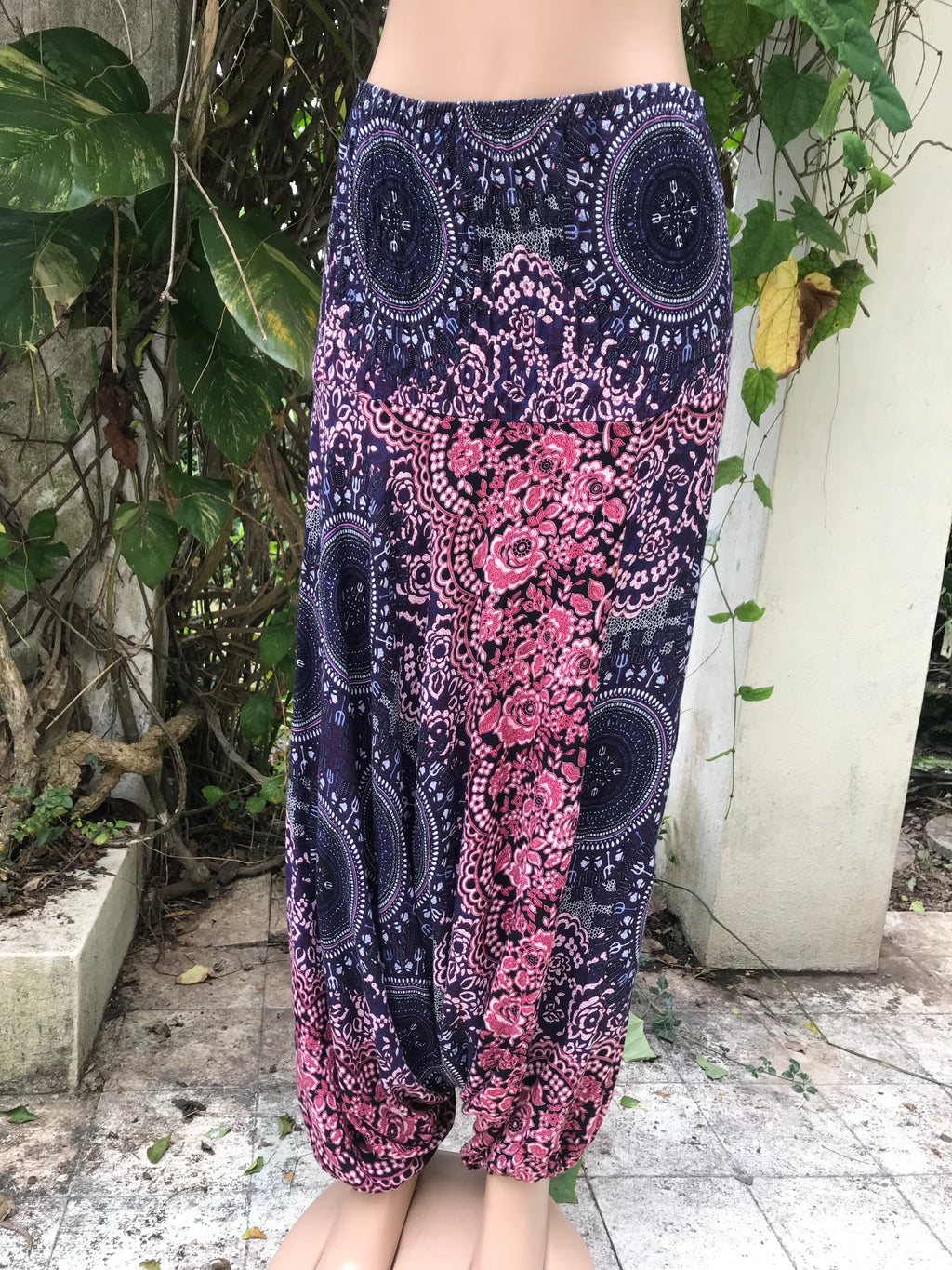 Boho hippie harem pant Purple pink print ::: M-/xl