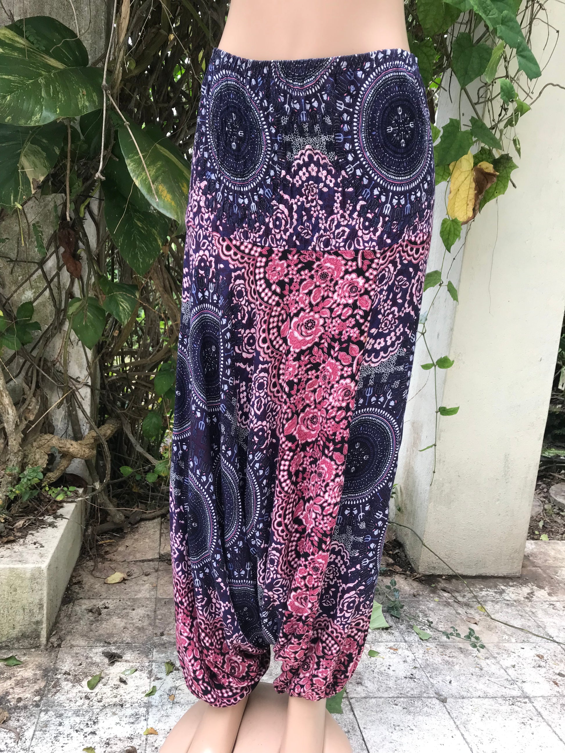 Boho hippie harem pant Purple pink print ::: M-/xl
