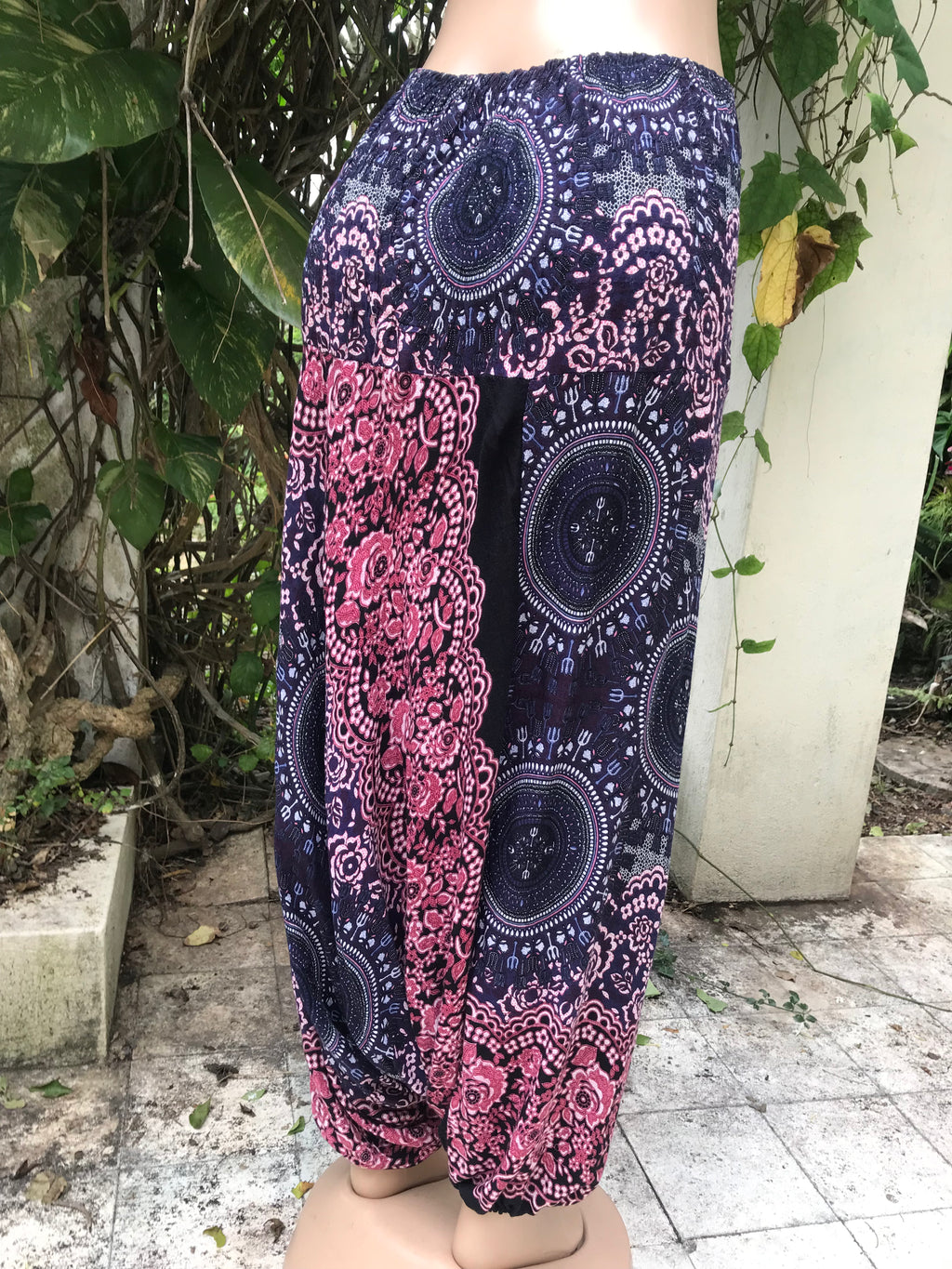 Boho hippie harem pant Purple pink print ::: M-/xl