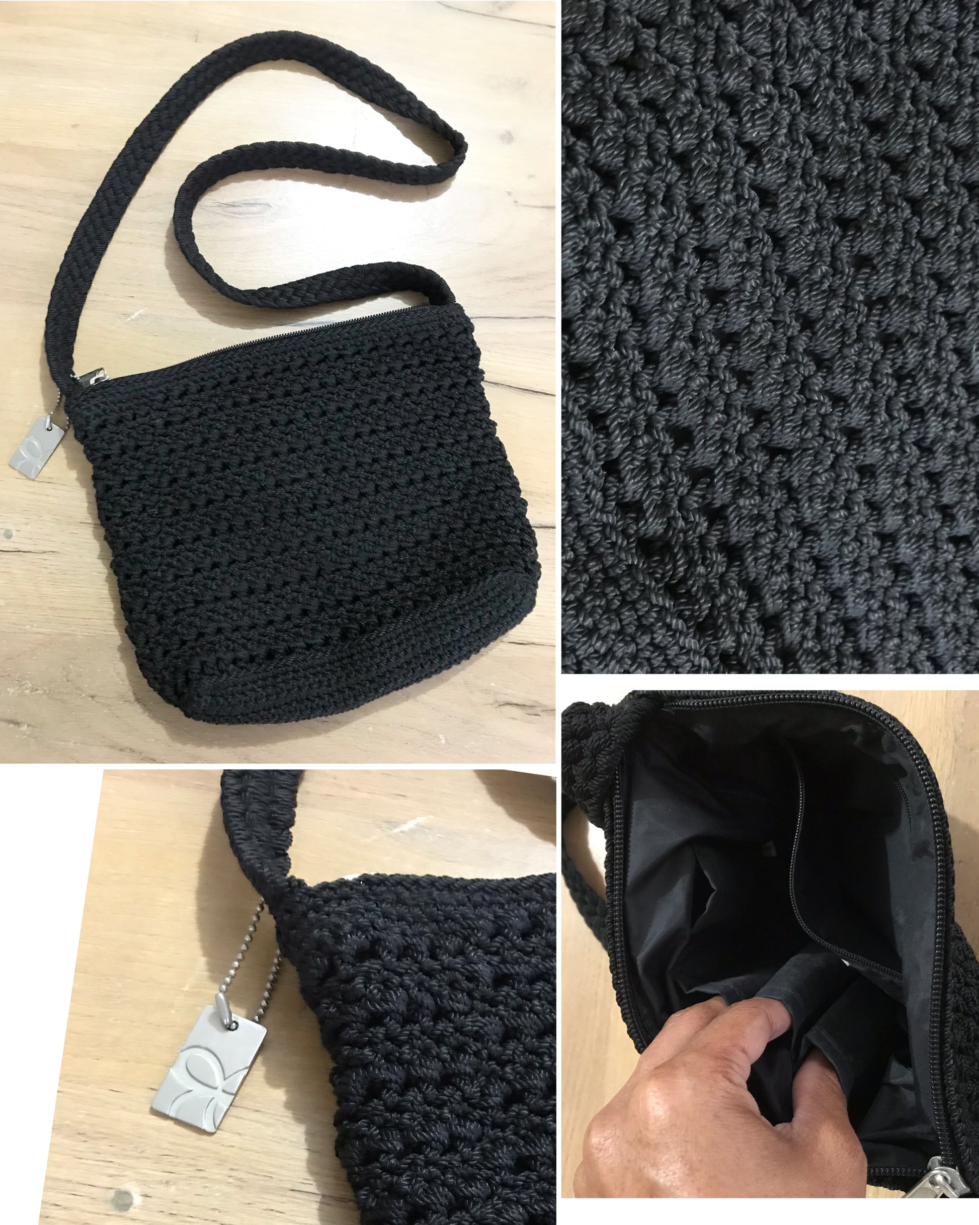retro crochet crossbody bag with lined interior ^^^ black