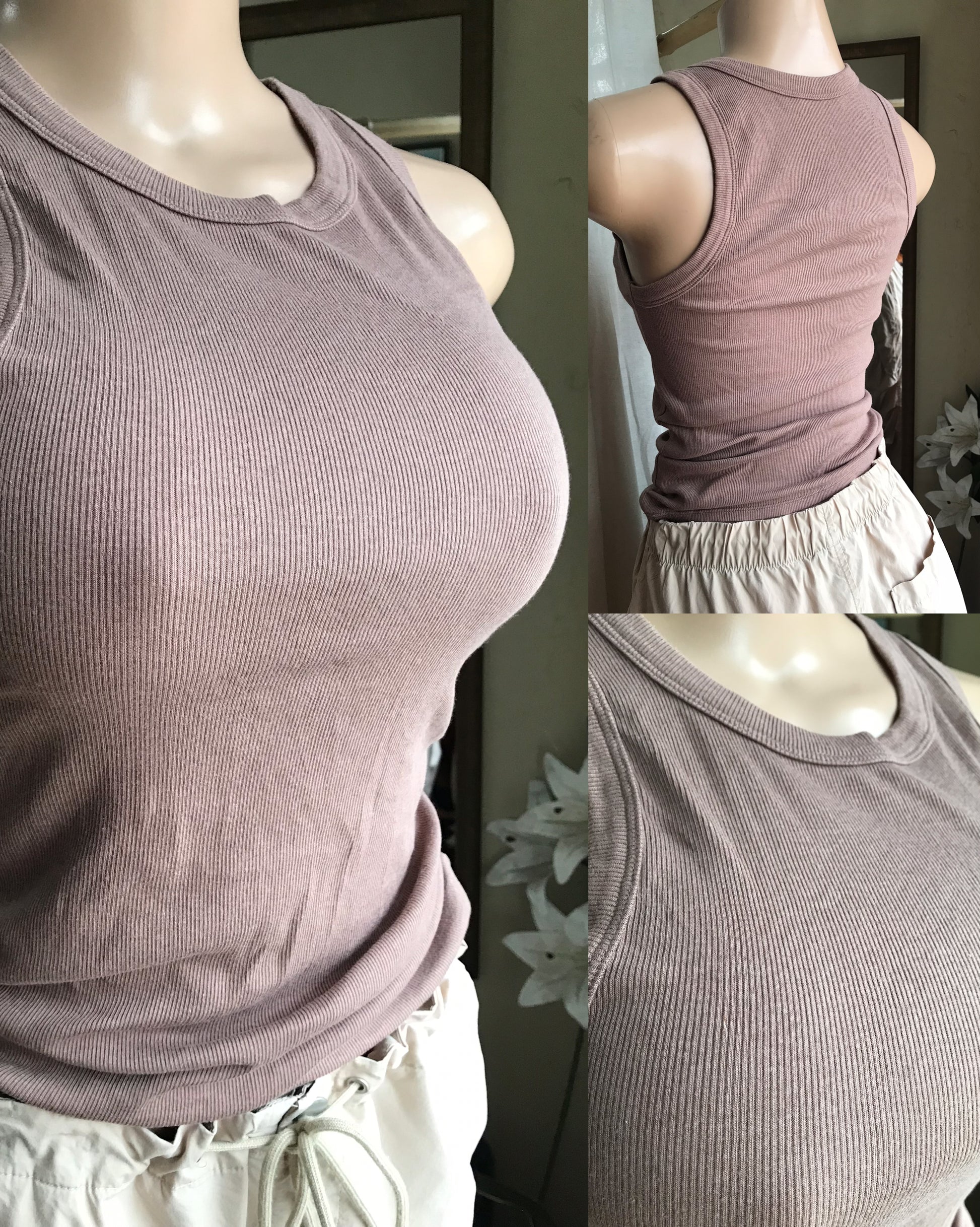 sand ribbed racer back top... m