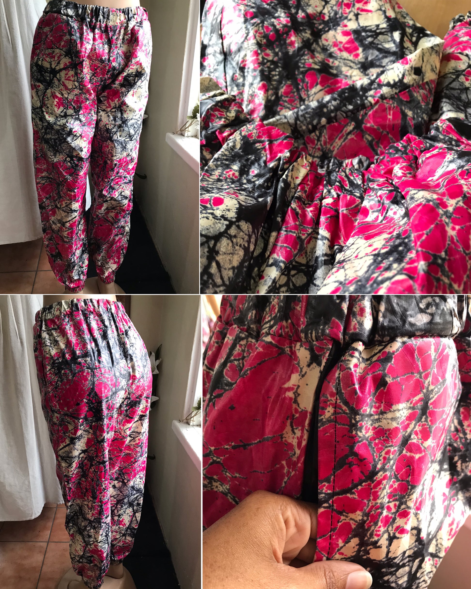 vintage red marble print balloon waxy pants ^^^ one size fits most