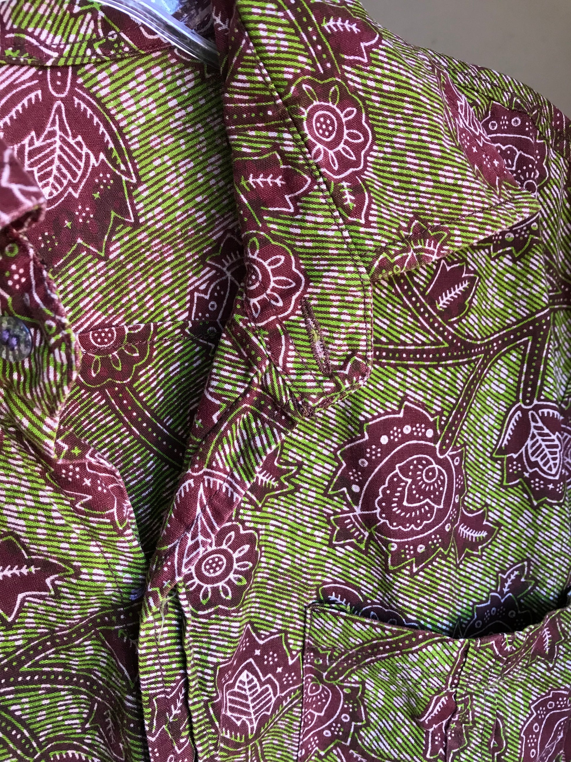Green & brown mens cotton African Print shirt mens M
