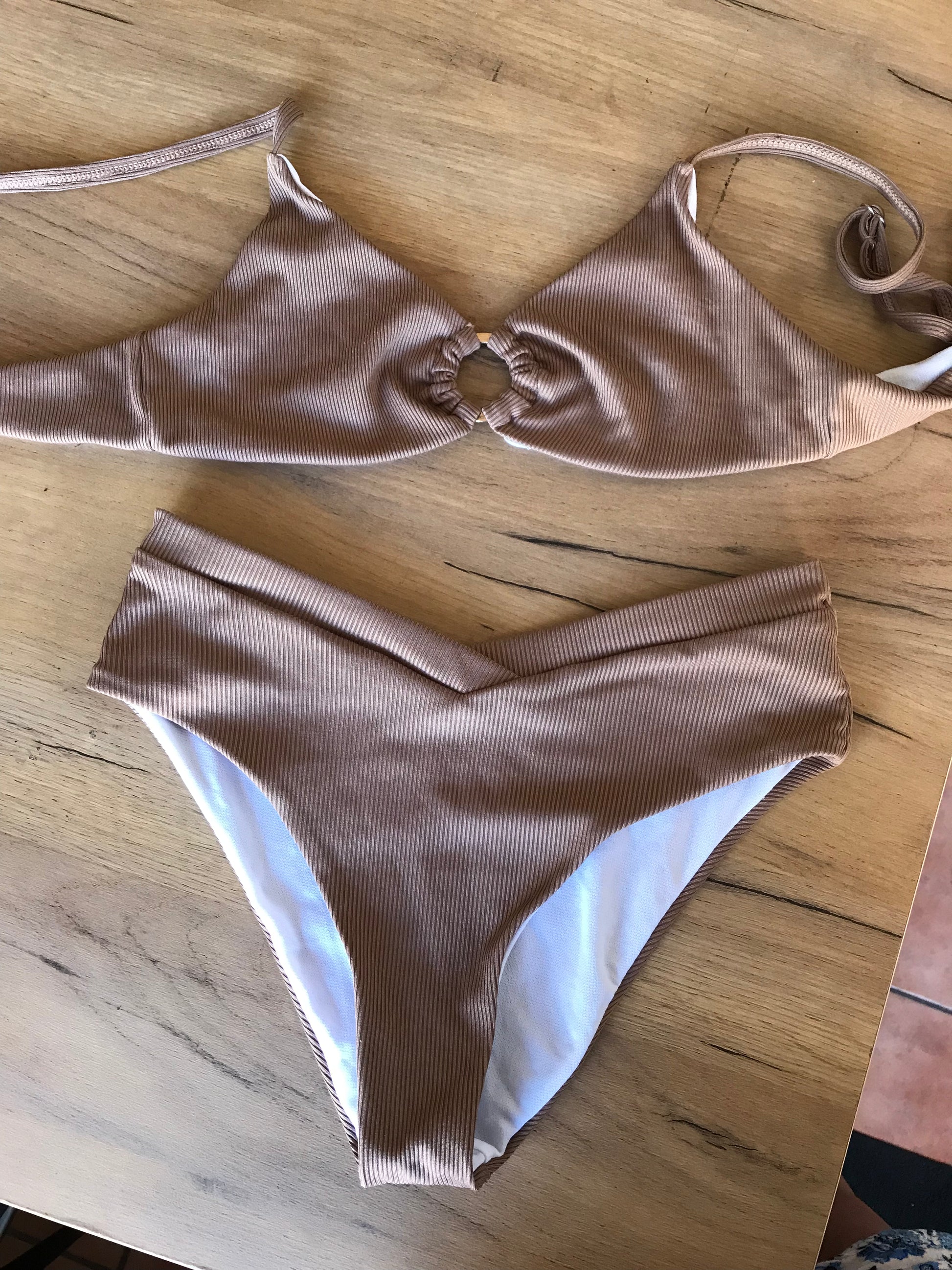 Brown ribbed bikini xs