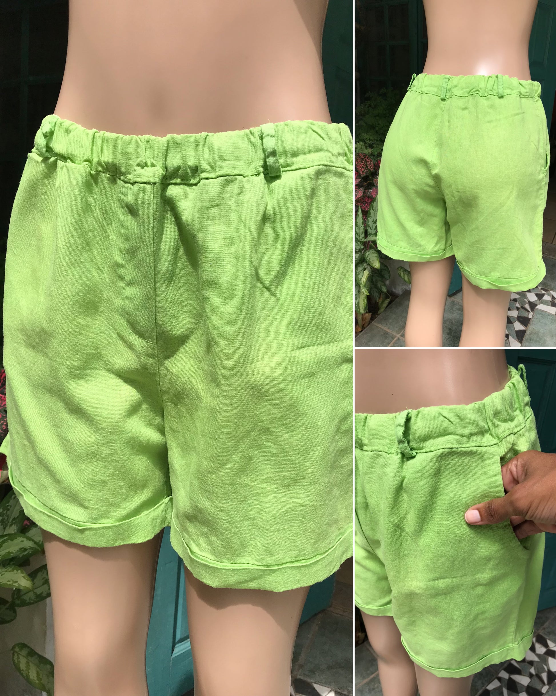 linen lime green shorts ^^^ M/L ,,,
