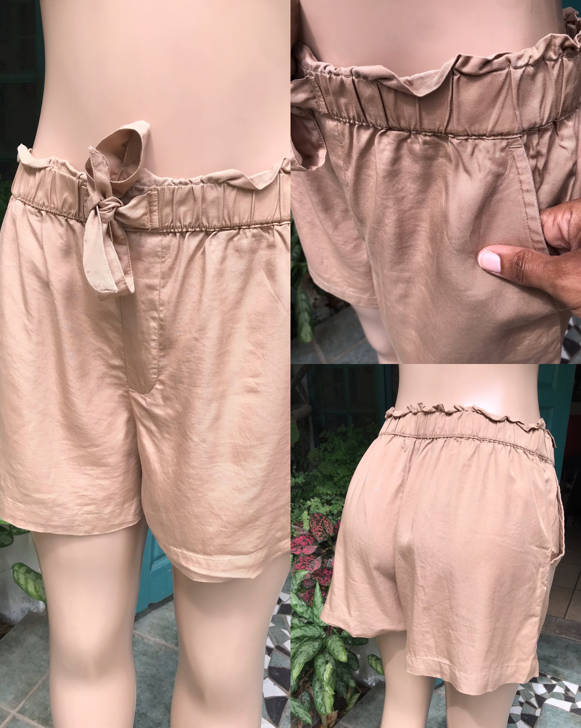 khaki semi organic ruffle top shorts m