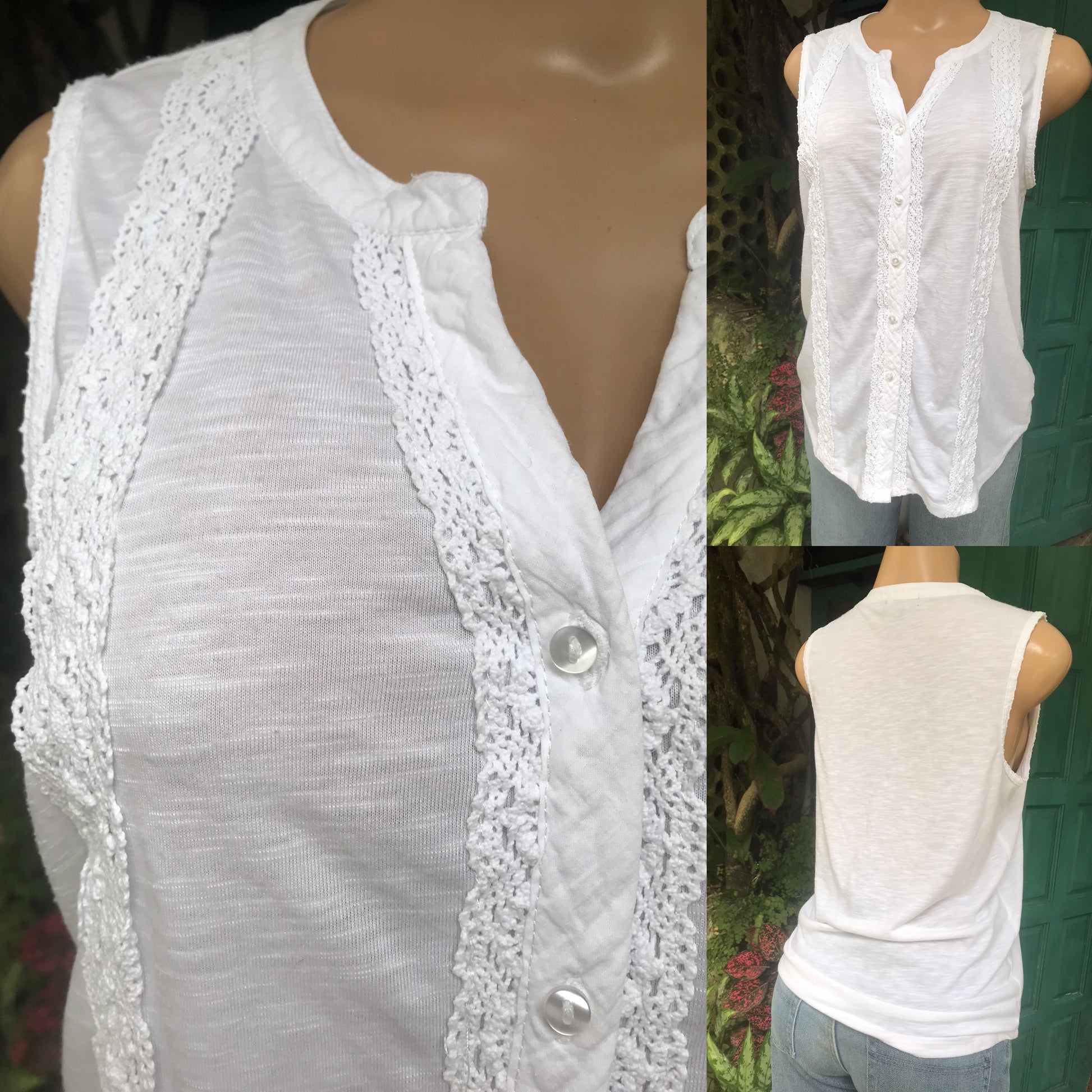 White cotton blend crochet detail Sleeveless top... M