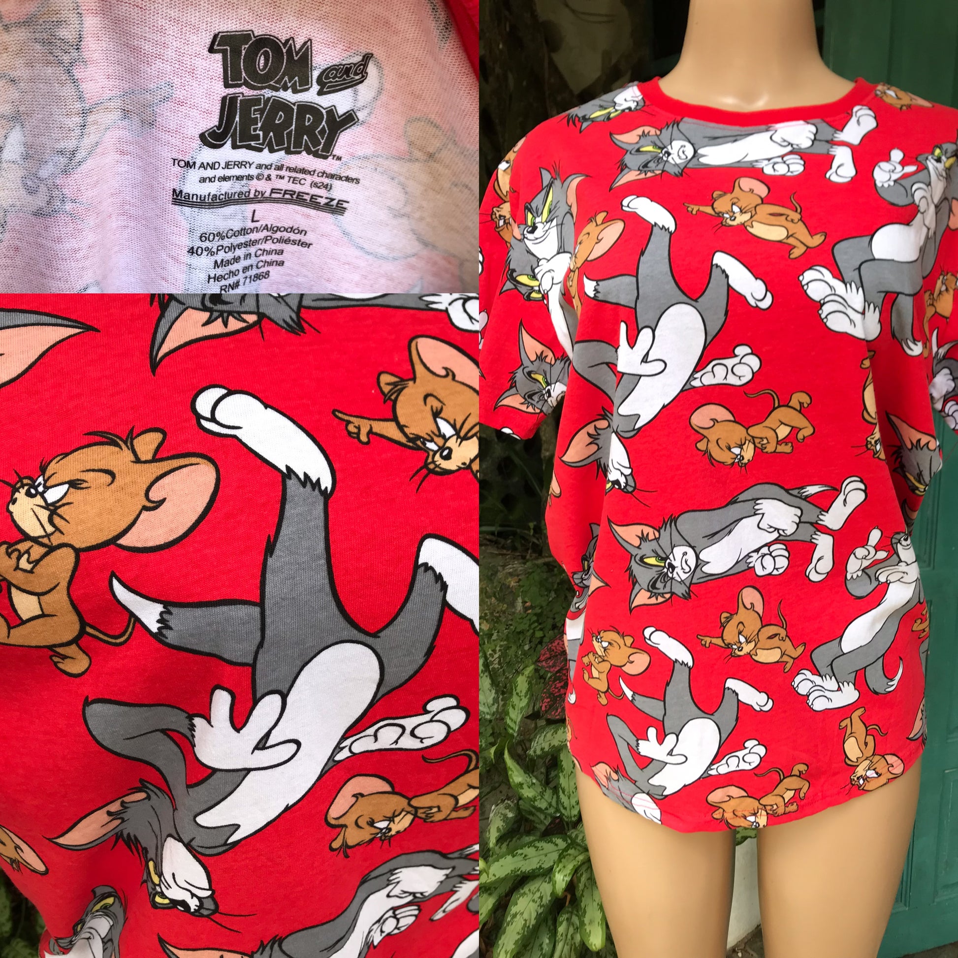 New Tom & Jerry Graphic Tee Cotton Blend Red ;;; L