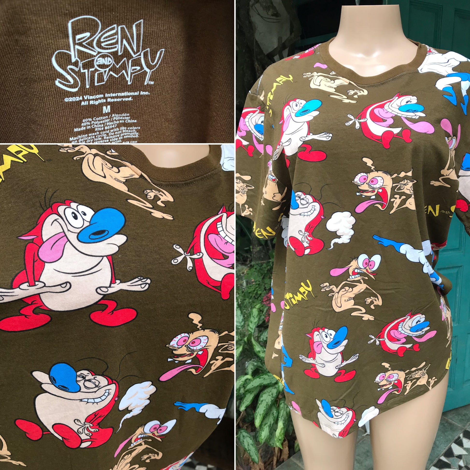New Ren & Stimpy Graphic Tee Cotton Blend Brown ;;; M
