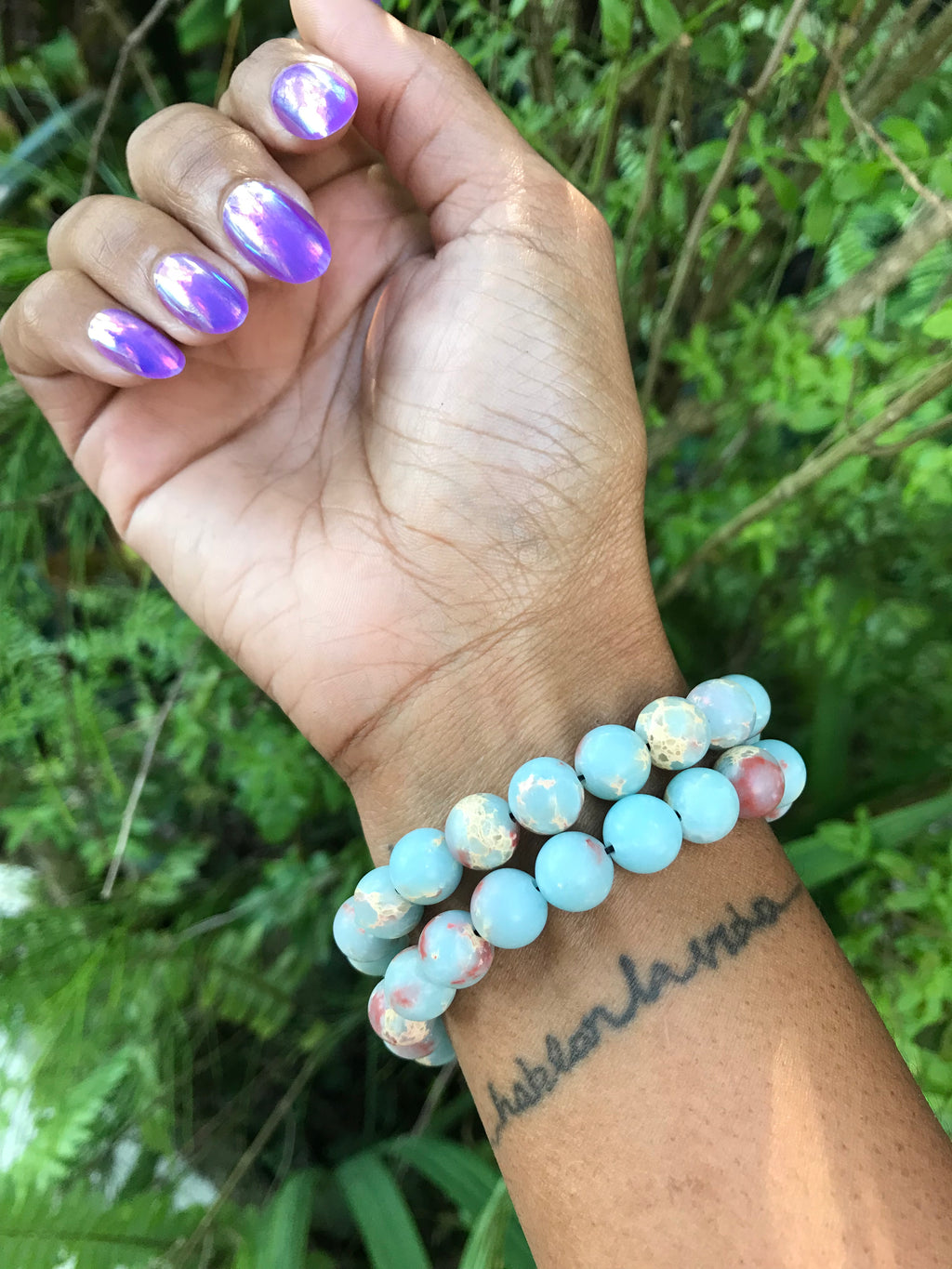 Shoushan stone bracelet blue *** stretchy (price per)