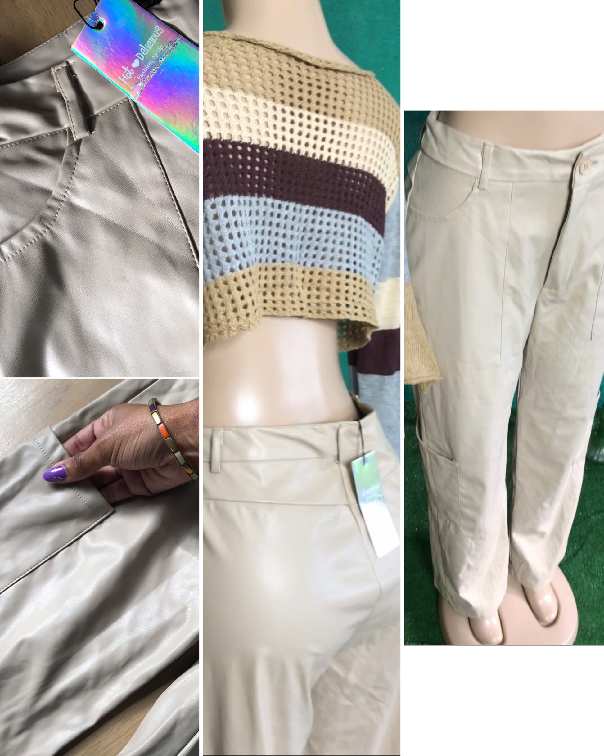 new with tag Cream wide leg leatherette cargo pants ::: L