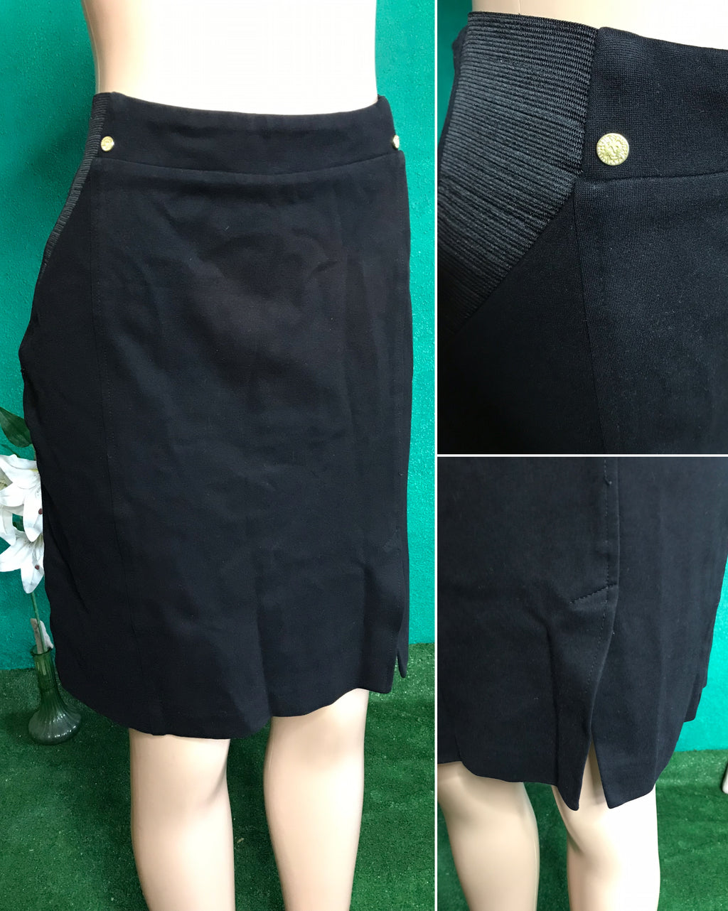 Anne Klein black professional tube skirt with gold detail stretchy . plus: 1x/2x