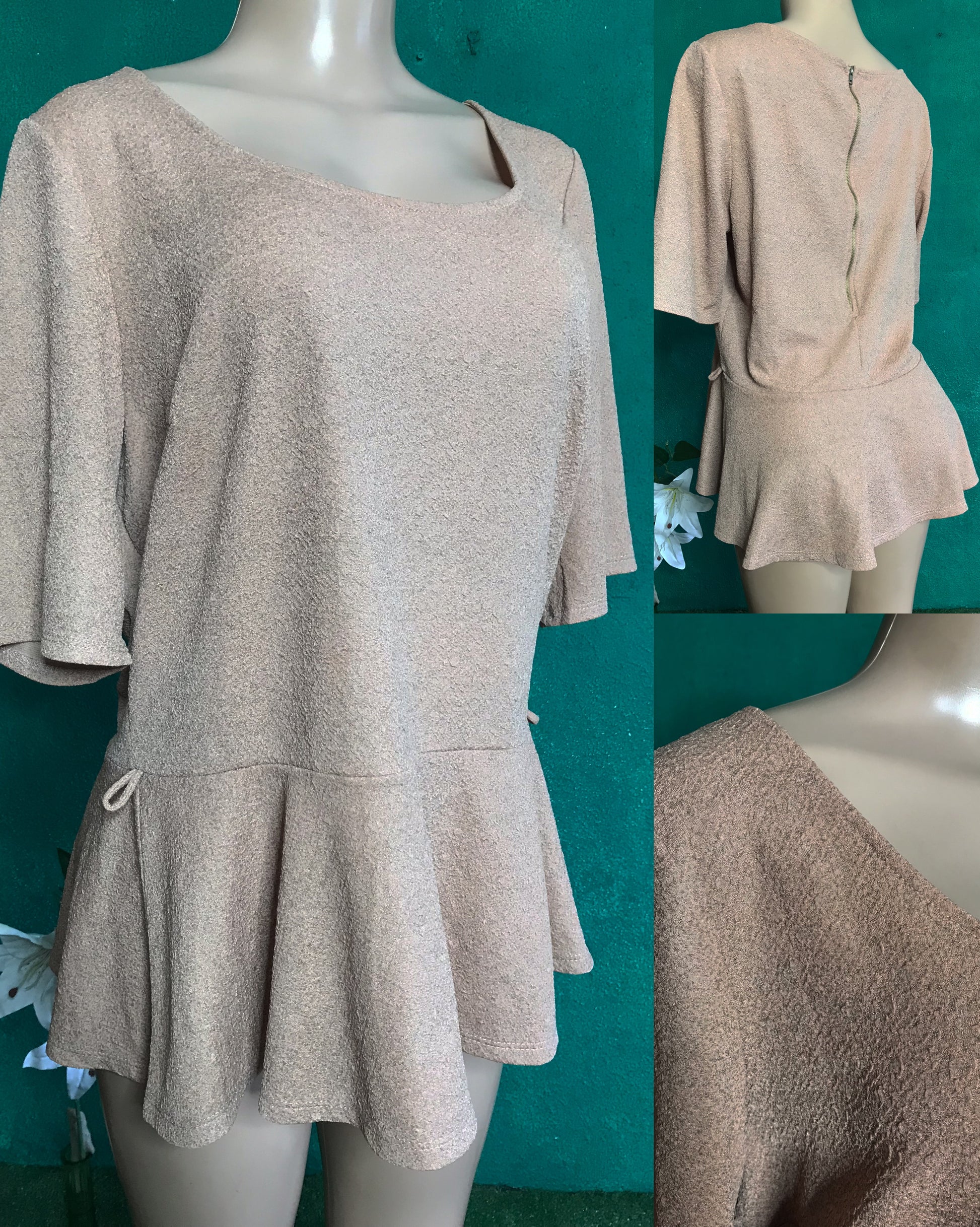 champagne peplum zip back professional blouse ... plus: 2x to 3x  ;;;