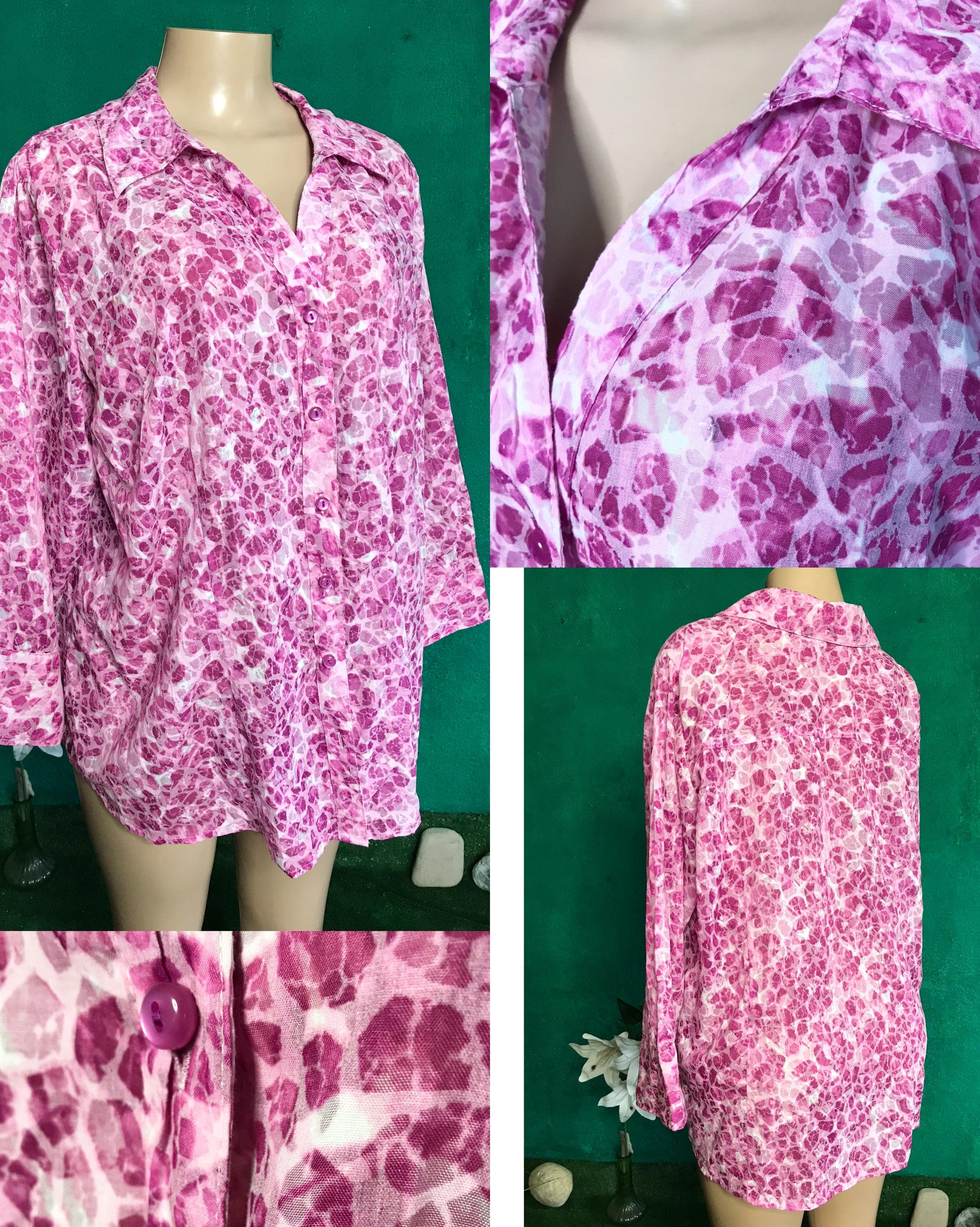 cotton blend pink print button shirt ... plus: 2x