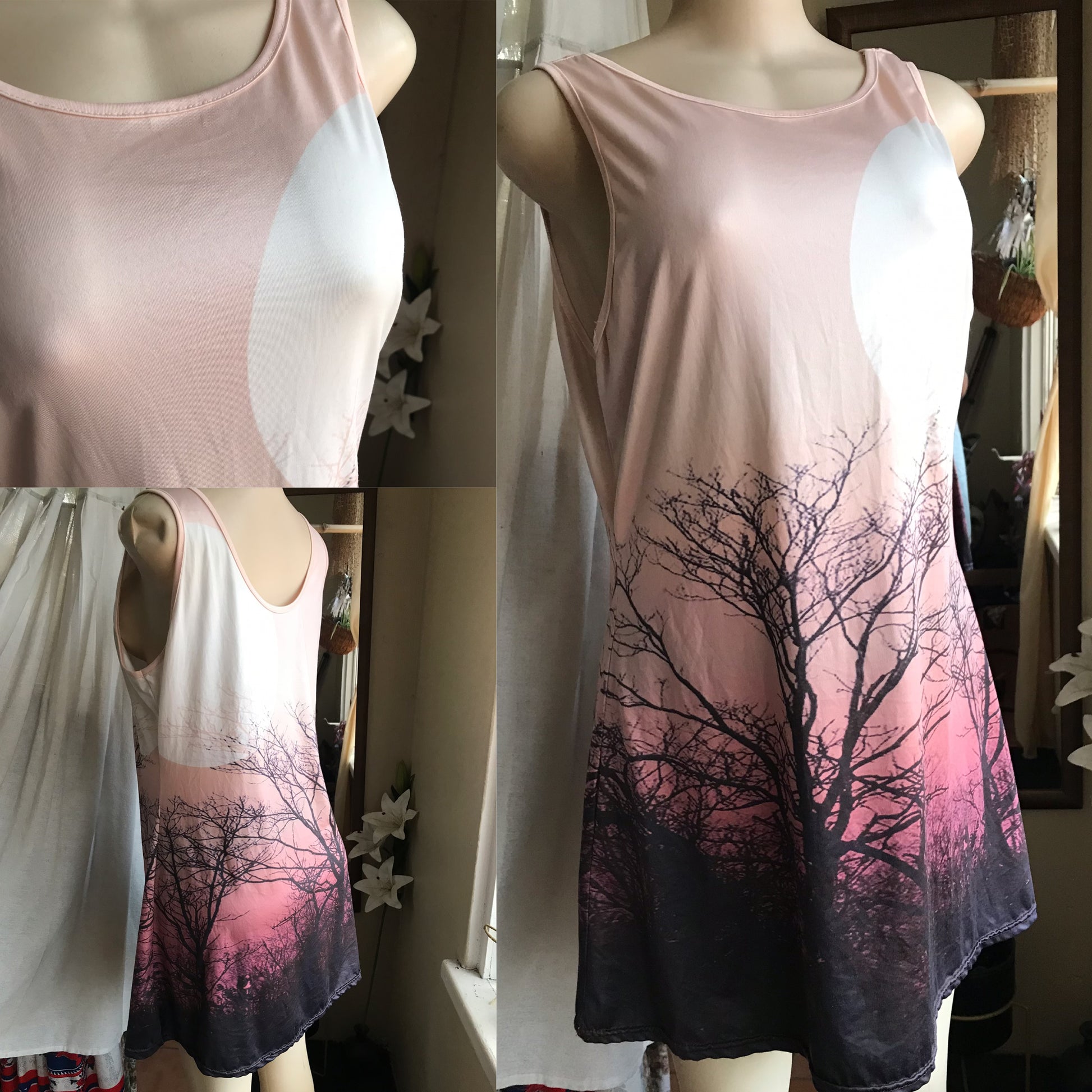 nude pink tree print slip dress M/L