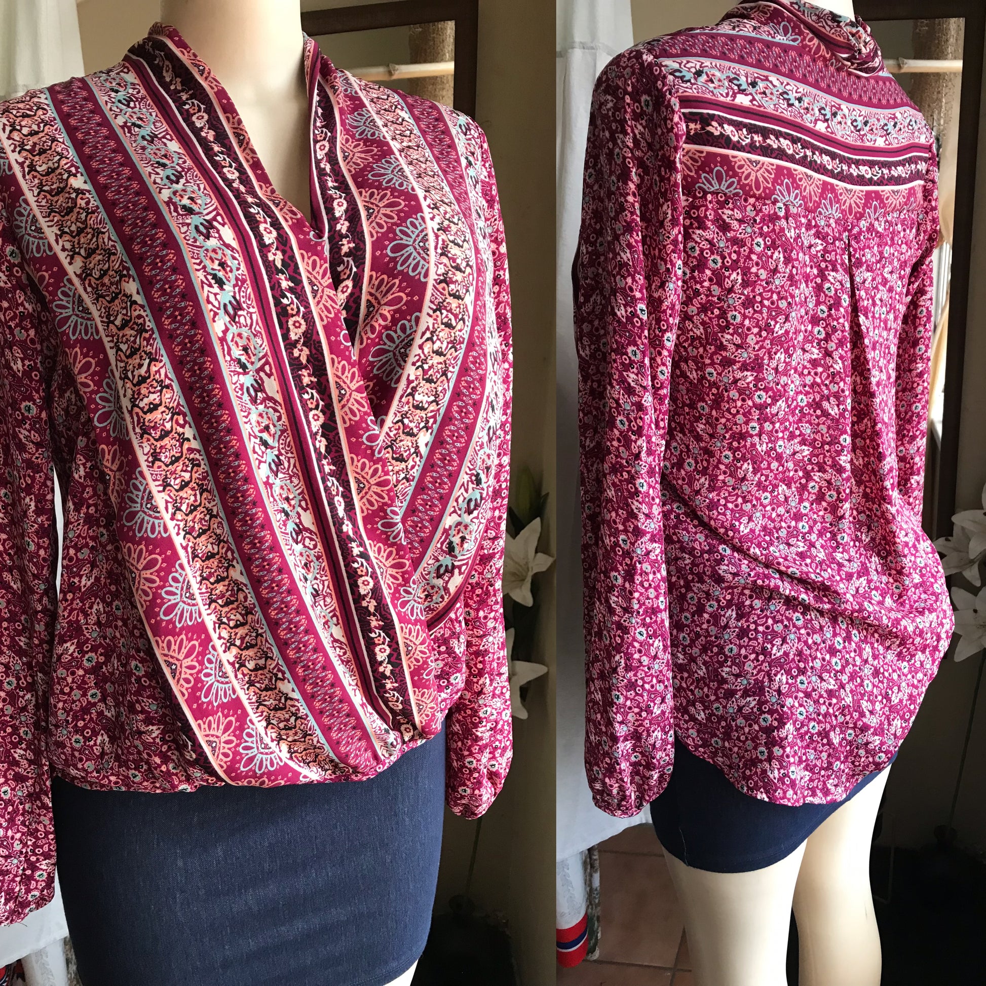fuchsia boho print wrap style high low top ... s to m