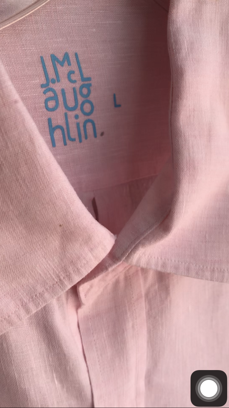 linen light pink mens button shirt ...L