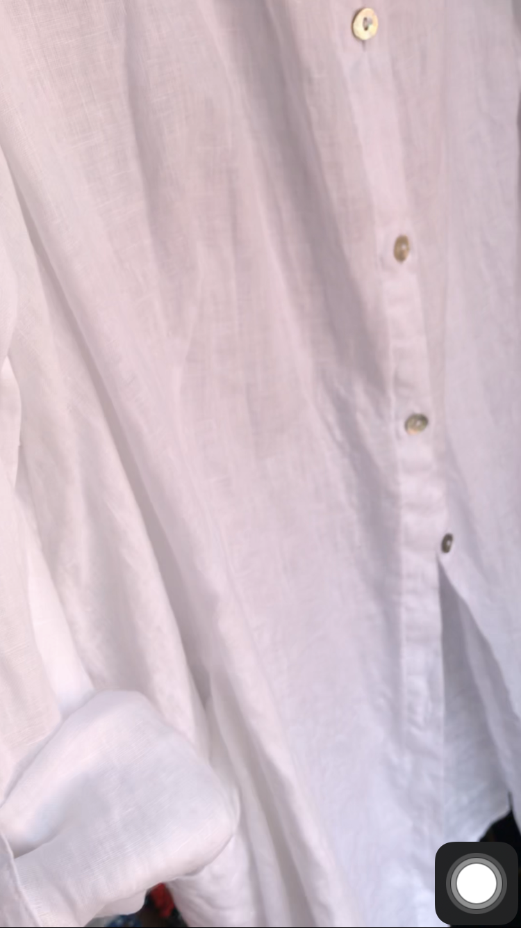 linen white cuffed abalone shell button shirt ...L