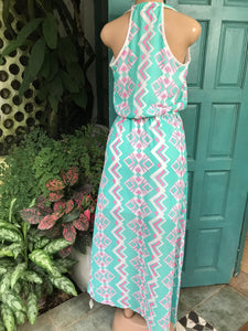 New tag Aqua print sheer maxi dress split L