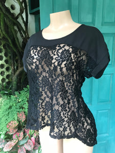 Black lace reveal blouse back buttons ... L